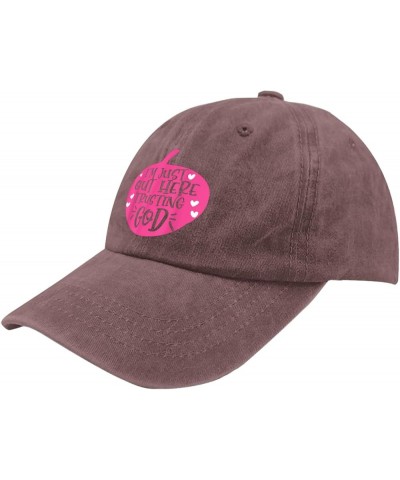 Im Just Out Here Trusting God Trucker Hat Hats for Men Fashion Pigment Black Hats for Women Gifts for Women Outdoor Wine Red ...