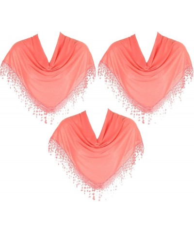 Triangle Scarf with Bobbin Lace Fringes for Women Pack of 3 Salmon Pink $14.79 Scarves