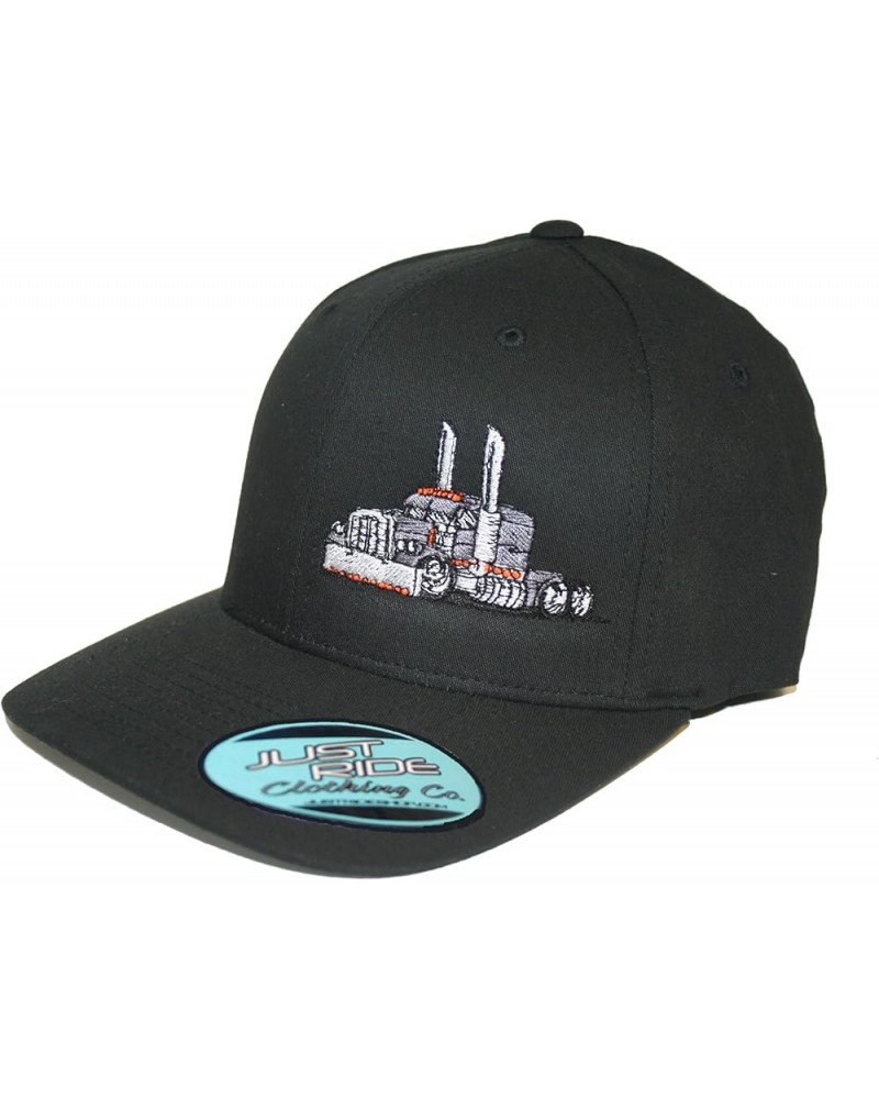 Trucker Hat Big Rig Tractor Semi Fitted Curved Bill Cap Truck Driver Black Hat Grey Truck $21.66 Baseball Caps