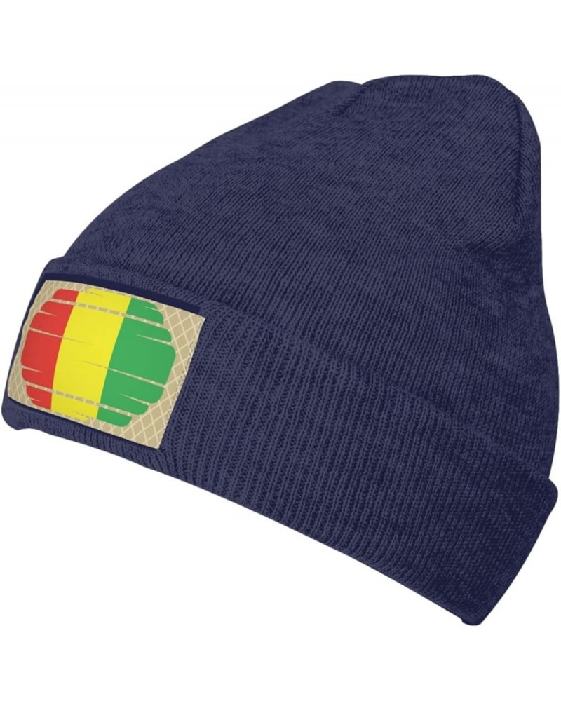 Guinea Flag Knitted Hat Acrylic Cold Weather Hat Warm Brimless hat Elastic Force Caps Navy Blue $12.70 Skullies & Beanies