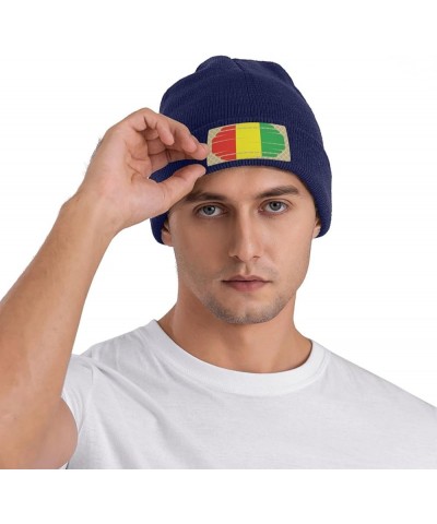 Guinea Flag Knitted Hat Acrylic Cold Weather Hat Warm Brimless hat Elastic Force Caps Navy Blue $12.70 Skullies & Beanies