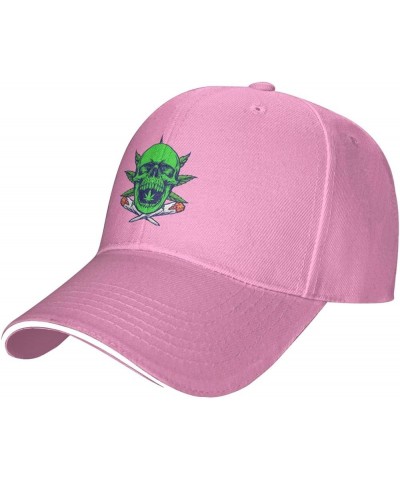 Cannabis with Green Skulls and Smoke Baseball Cap for Men Women Adjustabl Unisex Golf Dad Hat Pink $12.60 Baseball Caps