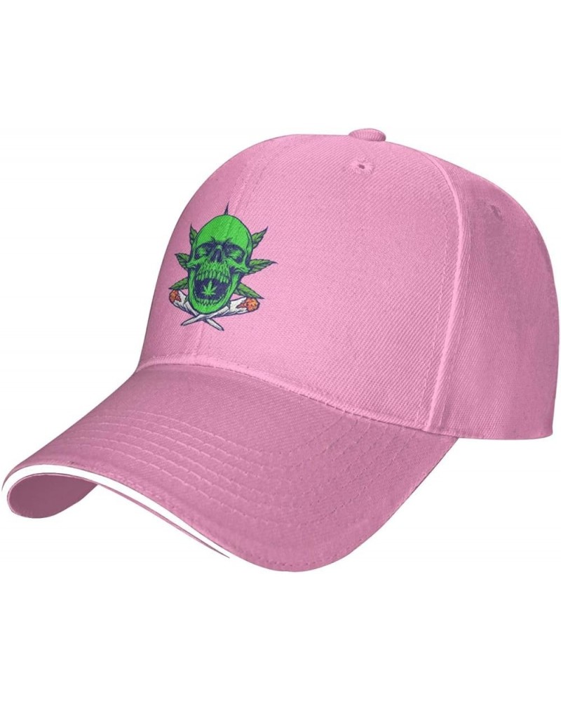 Cannabis with Green Skulls and Smoke Baseball Cap for Men Women Adjustabl Unisex Golf Dad Hat Pink $12.60 Baseball Caps