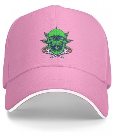 Cannabis with Green Skulls and Smoke Baseball Cap for Men Women Adjustabl Unisex Golf Dad Hat Pink $12.60 Baseball Caps