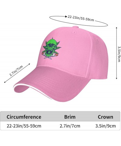 Cannabis with Green Skulls and Smoke Baseball Cap for Men Women Adjustabl Unisex Golf Dad Hat Pink $12.60 Baseball Caps