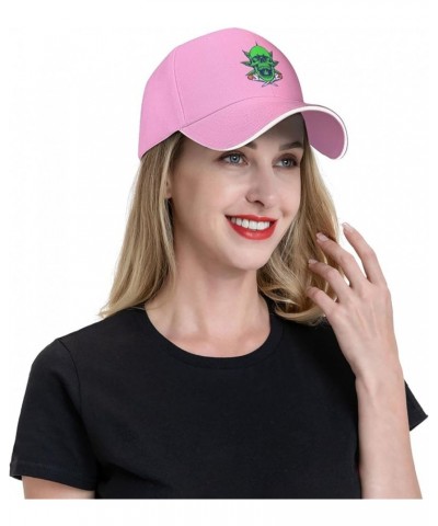 Cannabis with Green Skulls and Smoke Baseball Cap for Men Women Adjustabl Unisex Golf Dad Hat Pink $12.60 Baseball Caps