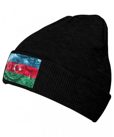 Azerbaijan Bitcoin Flag Knitted Hat Cold Weather Hat Warm Brimless hat Elastic Force Caps Black $11.49 Skullies & Beanies