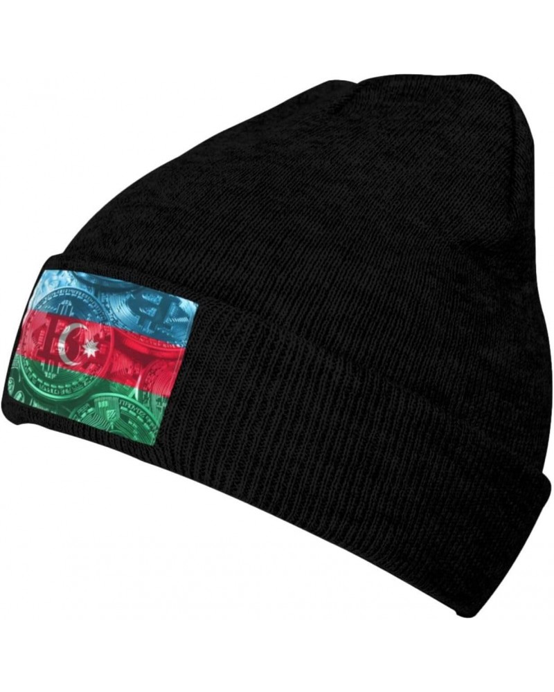 Azerbaijan Bitcoin Flag Knitted Hat Cold Weather Hat Warm Brimless hat Elastic Force Caps Black $11.49 Skullies & Beanies