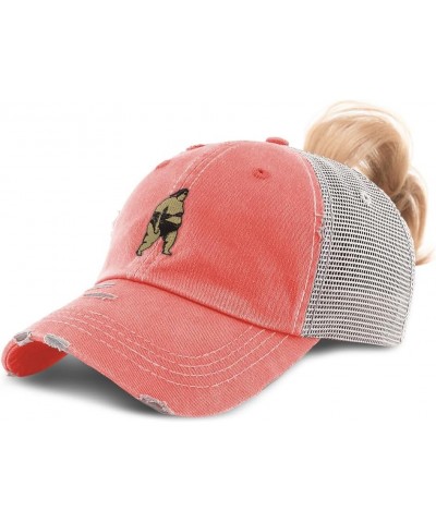 Womens Ponytail Cap Sumo Wrestler Olympics Sports Event Distressed Trucker Hats Coral $17.97 Baseball Caps