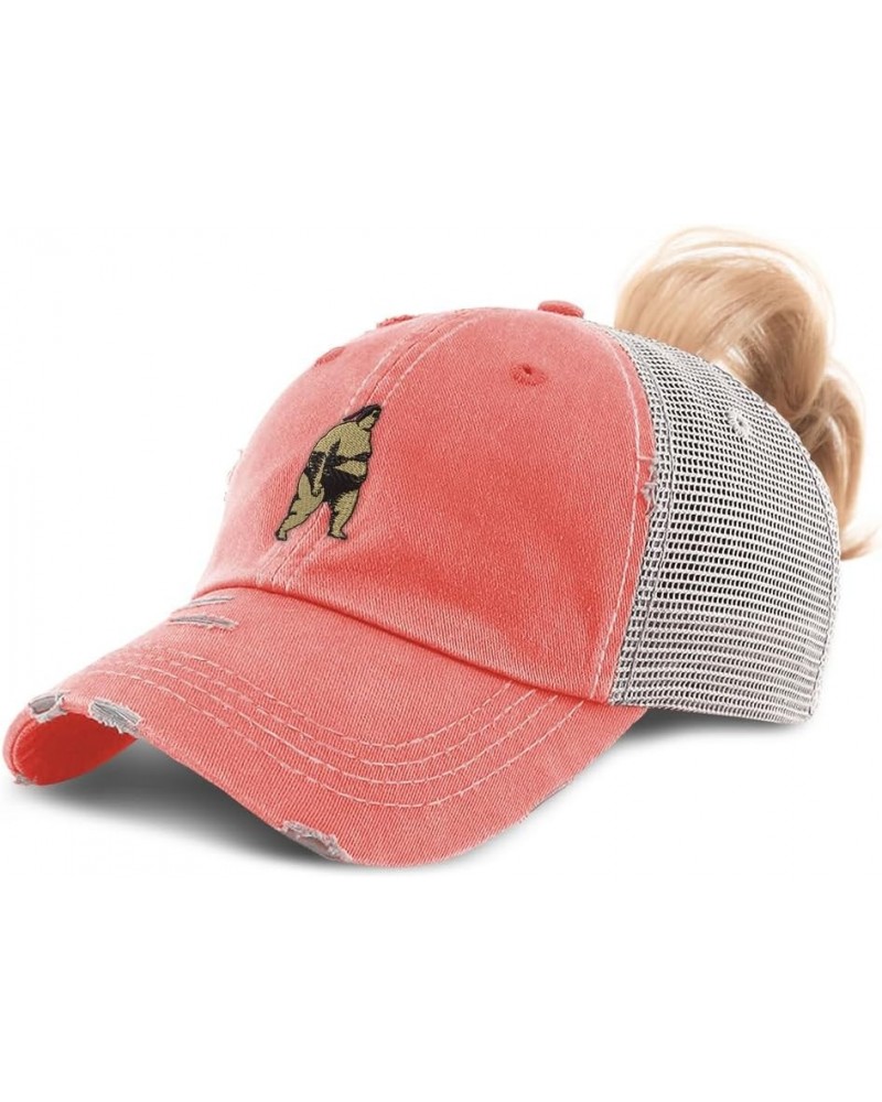 Womens Ponytail Cap Sumo Wrestler Olympics Sports Event Distressed Trucker Hats Coral $17.97 Baseball Caps