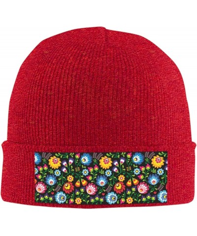 Floral Polish Folk Art Pattern Print Beanie Hat Winter Knit Hat for Men Women Snowboarding Red $13.69 Skullies & Beanies