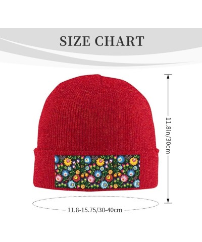 Floral Polish Folk Art Pattern Print Beanie Hat Winter Knit Hat for Men Women Snowboarding Red $13.69 Skullies & Beanies