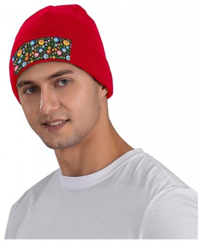 Floral Polish Folk Art Pattern Print Beanie Hat Winter Knit Hat for Men Women Snowboarding Red $13.69 Skullies & Beanies