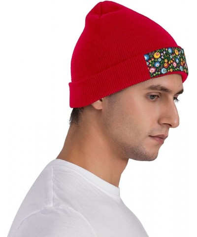 Floral Polish Folk Art Pattern Print Beanie Hat Winter Knit Hat for Men Women Snowboarding Red $13.69 Skullies & Beanies