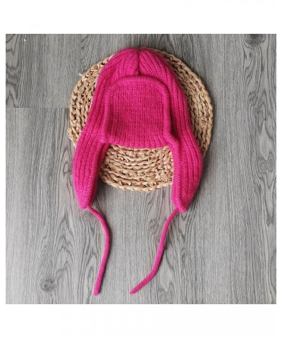 Mens Winter Hat with Earmuffs Womens Earmuffs for Men Women Winter Warm Knit Hat with Earflap Hot Pink $8.98 Skullies & Beanies