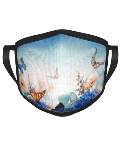 Hydrangea and Daisy Butterfly Face Mouth Cover for Unisex Creative Print Nose Protect Shield $9.11 Balaclavas