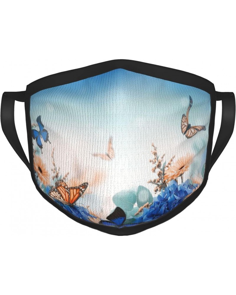 Hydrangea and Daisy Butterfly Face Mouth Cover for Unisex Creative Print Nose Protect Shield $9.11 Balaclavas