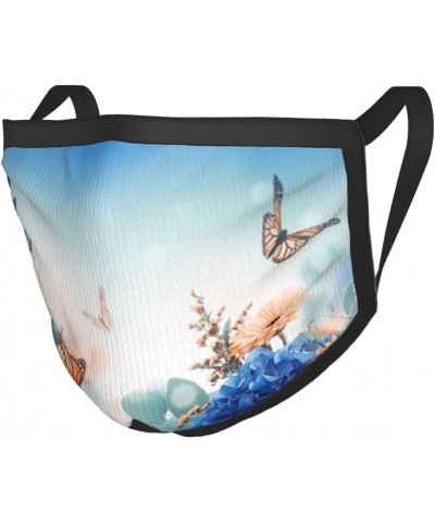 Hydrangea and Daisy Butterfly Face Mouth Cover for Unisex Creative Print Nose Protect Shield $9.11 Balaclavas