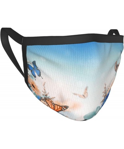 Hydrangea and Daisy Butterfly Face Mouth Cover for Unisex Creative Print Nose Protect Shield $9.11 Balaclavas