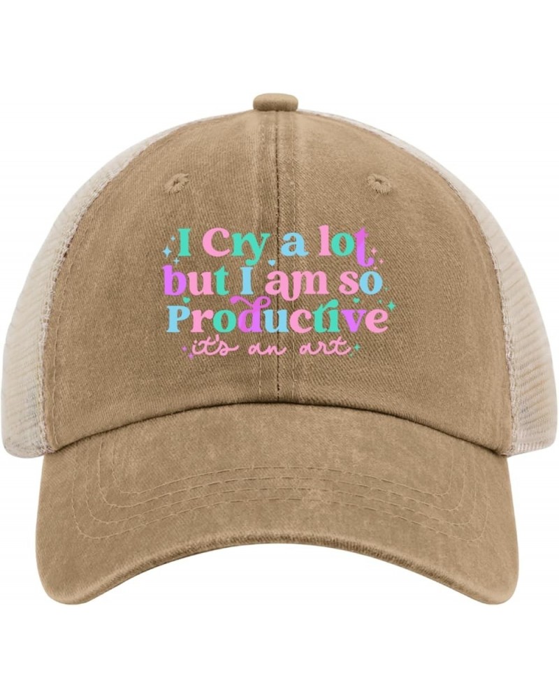 I Cry A Lot But I Am So Productive Hats for Women Baseball Cap Fashion Washed Dad Hat Adjustable Pigment Khaki02 $8.80 Baseba...