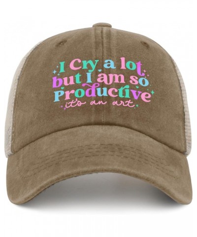 I Cry A Lot But I Am So Productive Hats for Women Baseball Cap Fashion Washed Dad Hat Adjustable Pigment Khaki02 $8.80 Baseba...