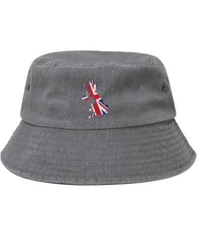 United Kingdom Terrain Map Bucket Hat for Men Women Outdoor Washed Cotton Sun Hats Travel Beach Hat Gray $11.48 Bucket Hats