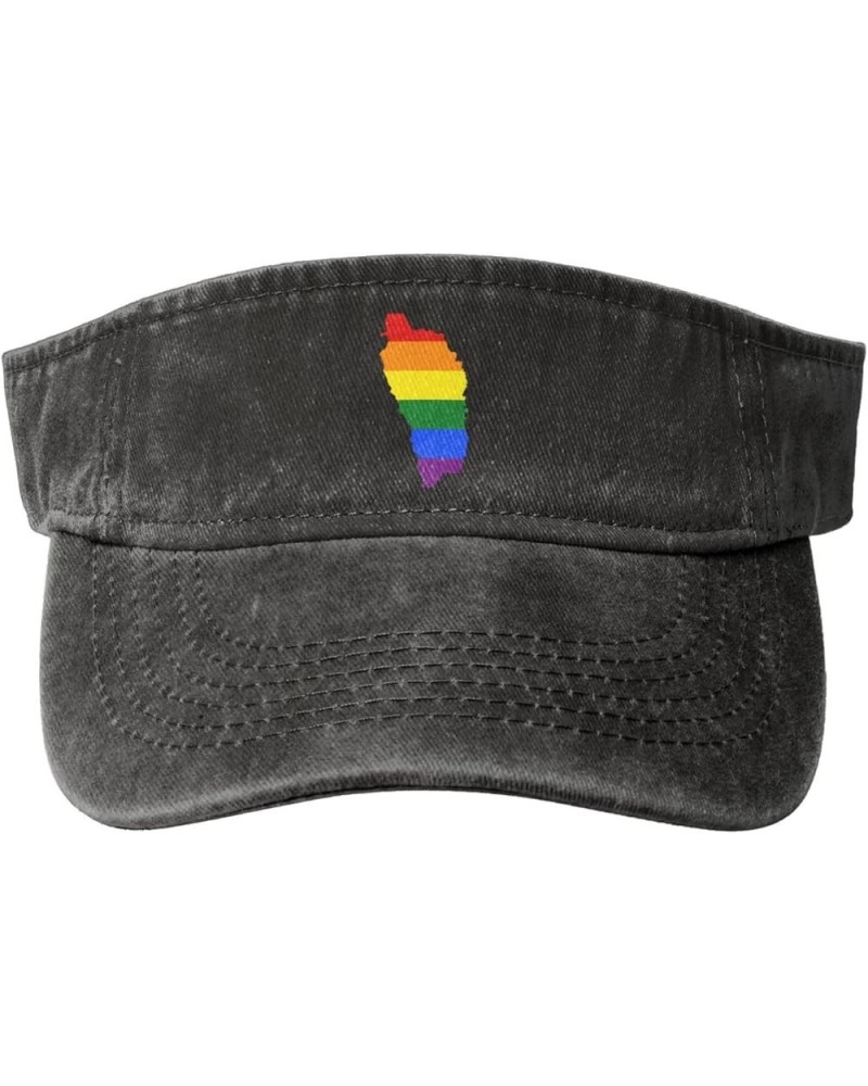 LGBT Flag Map of Dominica Sun Visor Hats for Women Men Adjustable Sports Sun Hats Cotton Golf Cap Black $9.71 Visors