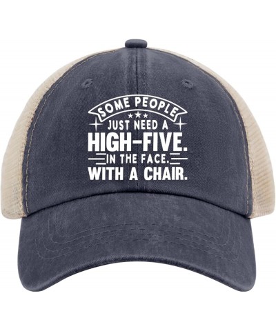 Some People Just Need A High-Five Trucker Hat Women Funny Mesh Baseball Cap for Summer Purplish Blue04 $8.69 Baseball Caps