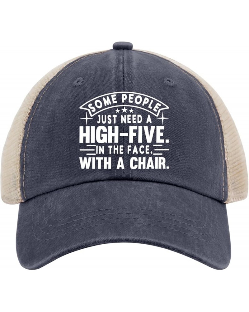 Some People Just Need A High-Five Trucker Hat Women Funny Mesh Baseball Cap for Summer Purplish Blue04 $8.69 Baseball Caps