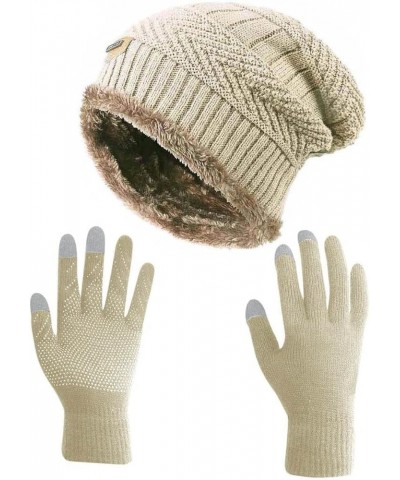 Winter Slouchy Beanie Gloves for Women Knit Hats Skull Caps Touch Screen Mittens _Hat+gloves (Beige) $10.44 Skullies & Beanies