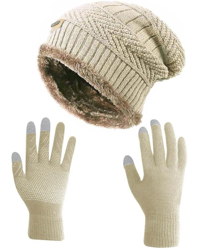 Winter Slouchy Beanie Gloves for Women Knit Hats Skull Caps Touch Screen Mittens _Hat+gloves (Beige) $10.44 Skullies & Beanies