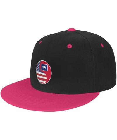 Yin Yang Flag Combination of America and Wyoming Baseball Cap for Men Women Snapback Hat Adjustable Flat Bill Hats Pink $11.6...