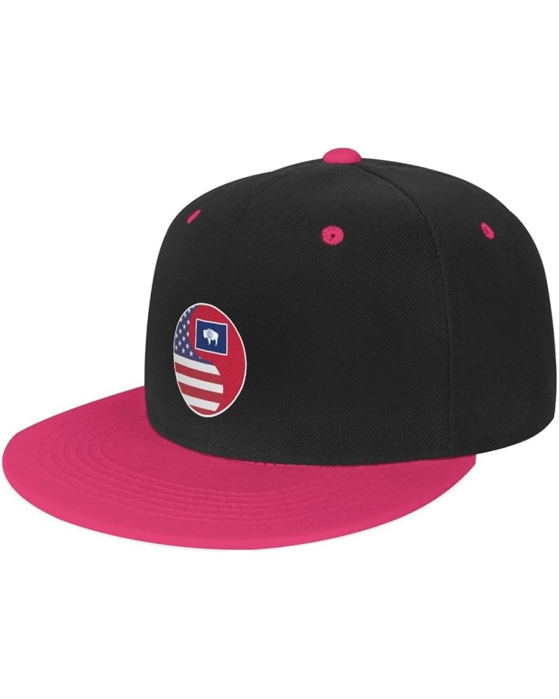 Yin Yang Flag Combination of America and Wyoming Baseball Cap for Men Women Snapback Hat Adjustable Flat Bill Hats Pink $11.6...