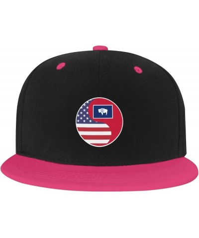 Yin Yang Flag Combination of America and Wyoming Baseball Cap for Men Women Snapback Hat Adjustable Flat Bill Hats Pink $11.6...