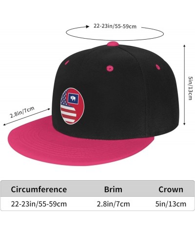 Yin Yang Flag Combination of America and Wyoming Baseball Cap for Men Women Snapback Hat Adjustable Flat Bill Hats Pink $11.6...