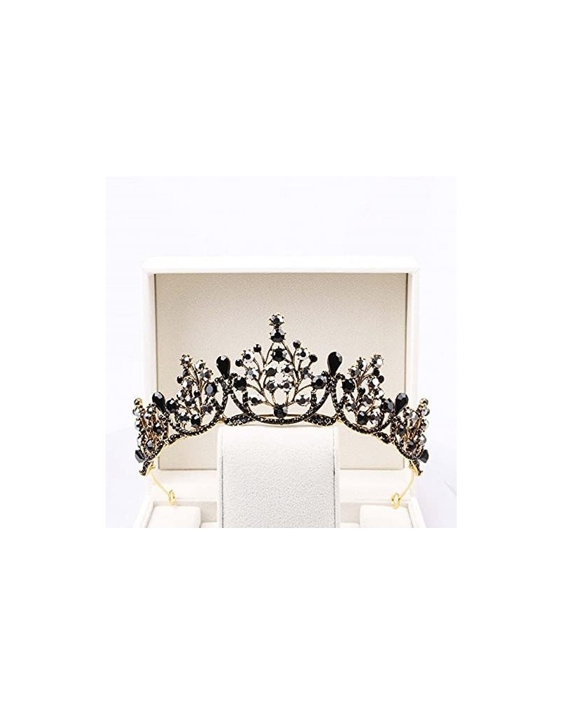 Hair Jewelry Crown Tiaras for Women Baroque Black Crystal Big Round Bridal Tiaras Crowns Pageant Prom Diadem Rhinestone Veil ...