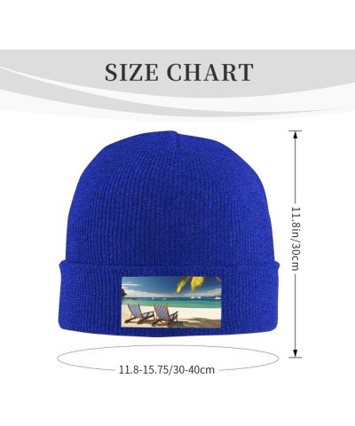 Beanie for Women Beach Palm Tree Chairs Boats Print Knitted Hat Men Winter Beanies Soft Knit Hats Warm Beanie Cap Blue $12.16...