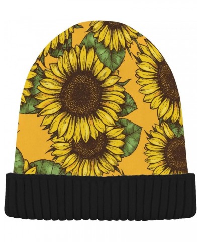 Adults Kids Women Men Winter Hats Leopard Printed Warm Fleece Lined Hat Windproof Beanie Hat Black Hand Drawn Sunflower $12.7...