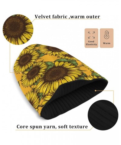 Adults Kids Women Men Winter Hats Leopard Printed Warm Fleece Lined Hat Windproof Beanie Hat Black Hand Drawn Sunflower $12.7...