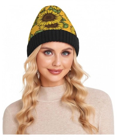 Adults Kids Women Men Winter Hats Leopard Printed Warm Fleece Lined Hat Windproof Beanie Hat Black Hand Drawn Sunflower $12.7...