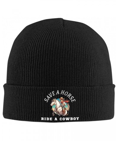 Save A Horse Ride A Cowboy Beanie Hat Skull Knit Warm Cap Women Men Soft Stretch for Winter7 Black $11.59 Skullies & Beanies