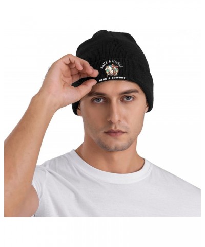 Save A Horse Ride A Cowboy Beanie Hat Skull Knit Warm Cap Women Men Soft Stretch for Winter7 Black $11.59 Skullies & Beanies