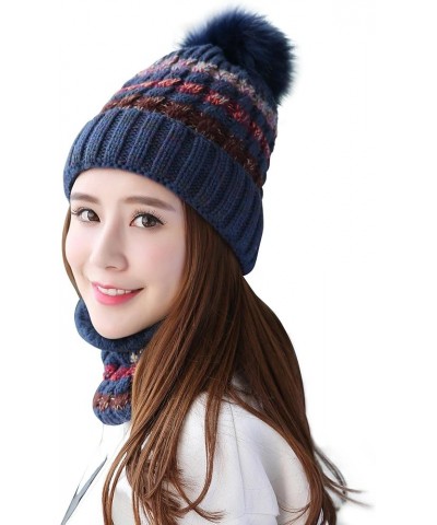 hat,Womens Winter Beanie Hat Soft Fleece Lined Circle Scarf Set Thick Warm Acrylic Hat Neck Scarves Navyblue-b $26.78 Skullie...