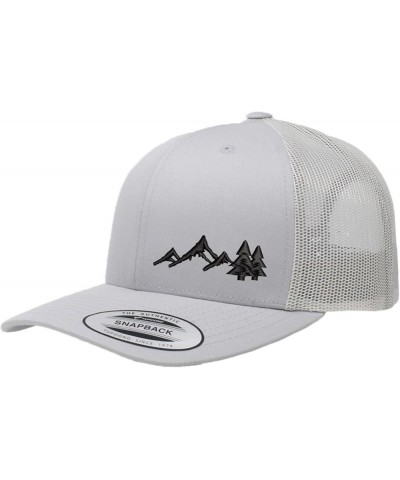 Embroidered Outdoors Mountain Trucker Snapback Cap Mesh Back Men and Women Silver - Mtnbk $15.09 Baseball Caps