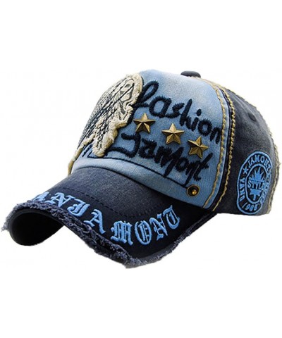 Unisex Vintage Washed Cap Summer Mesh Trucker Hat Ponytail Baseball Hats Outdoor Sports Running hat Blue-2 $10.45 Baseball Caps