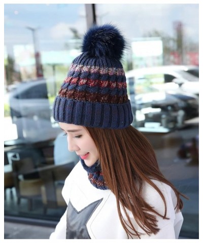 hat,Womens Winter Beanie Hat Soft Fleece Lined Circle Scarf Set Thick Warm Acrylic Hat Neck Scarves Navyblue-b $26.78 Skullie...