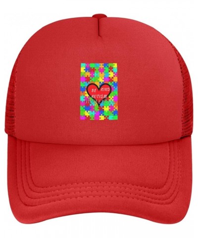 Be Kind Autism Awareness Puzzle Pieces Love Heart Baseball Cap Men Women Solid Mesh Red $7.53 Baseball Caps