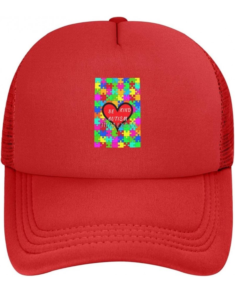 Be Kind Autism Awareness Puzzle Pieces Love Heart Baseball Cap Men Women Solid Mesh Red $7.53 Baseball Caps