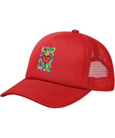 Be Kind Autism Awareness Puzzle Pieces Love Heart Baseball Cap Men Women Solid Mesh Red $7.53 Baseball Caps