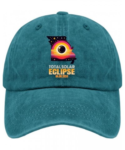 Total Solar Eclipse 04.08.2024 Hat for Mens Missouri Baseball Caps Cool Washed Workout Hat Adjustable Cyan Blue $9.68 Basebal...